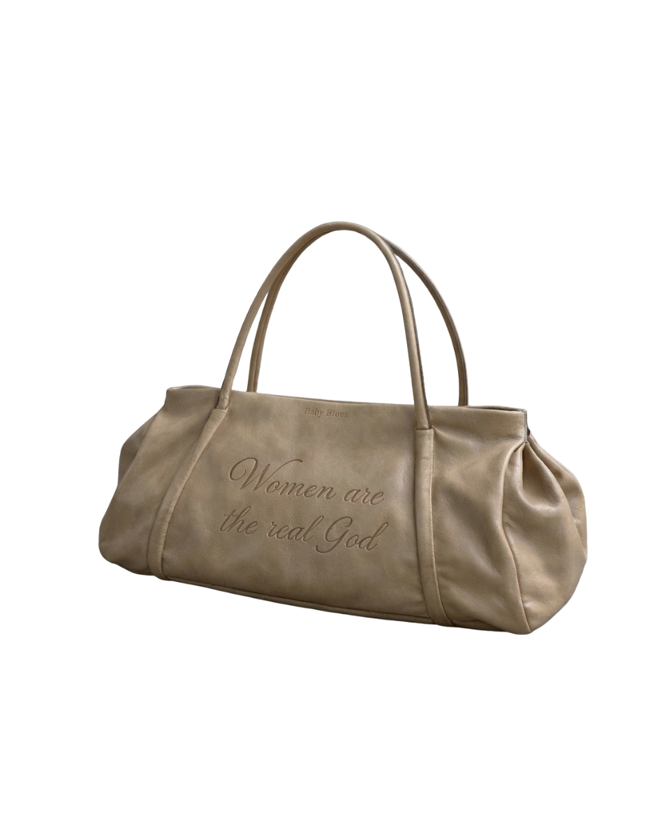 “ I found God” leather tote - Stone